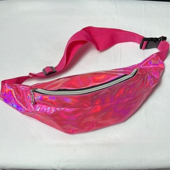 Handbags - Pink Holographic Fanny Pack with Adjustable Strap